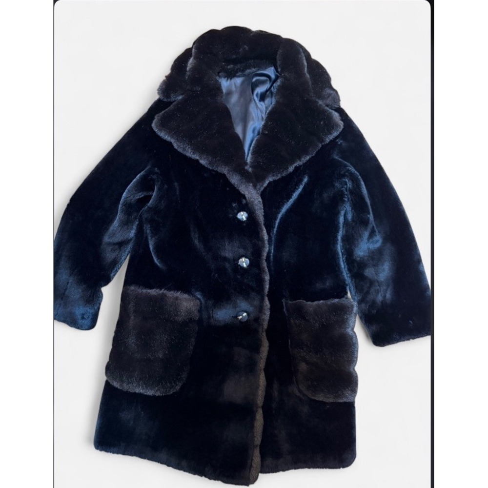 Borgana Black Fur Coat Borgana Deep Pile Fabric Vintage Women's Regular 1960s